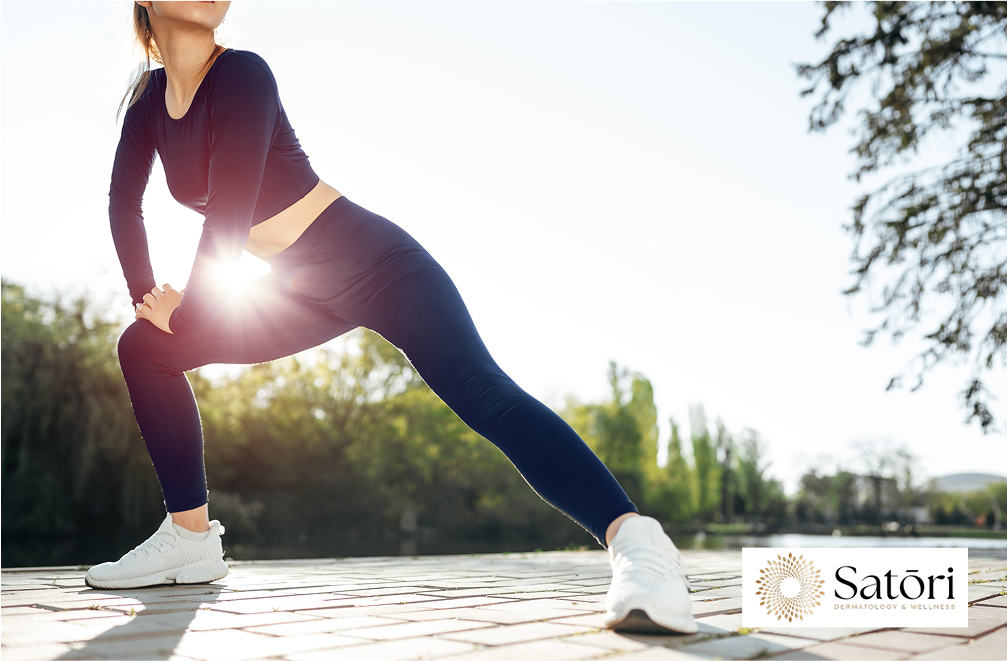 Active woman performing outdoor stretches