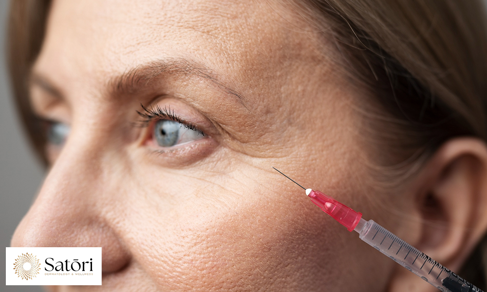 Close up woman with hyaluronic acid injection