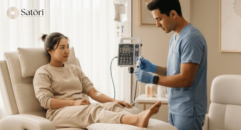 Woman receiving stem cell therapy at Satori clinic a candidate for treatment